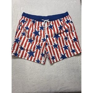 New Mad Engine mens XL Patriotic Swim Trunks shorts red white blue stars stripes